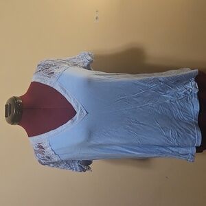 Blue Vneck top with lace sleeves